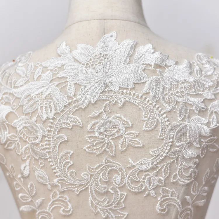 off white floral wedding dress back lace applique