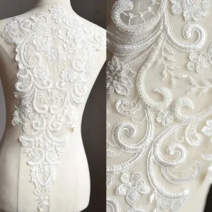 luxury beaded lace applique large illusion back patch