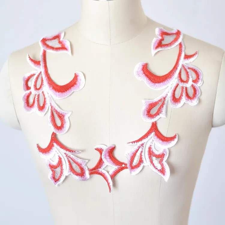 sequinned pink red lace patches for stage costume