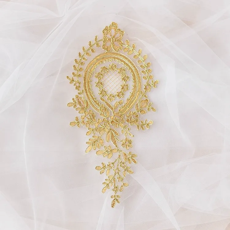 gold lace appliques for prom dress decor
