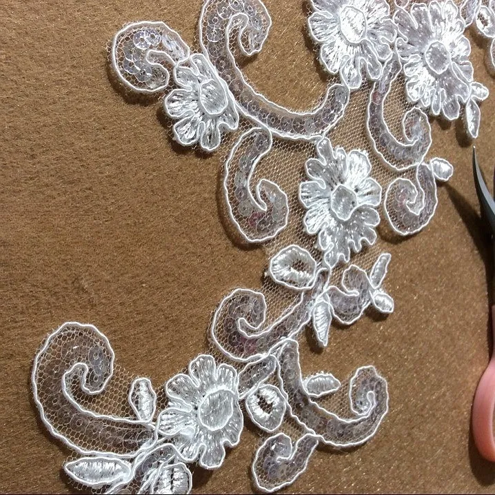 off white floral bridal dress embellished lace applique