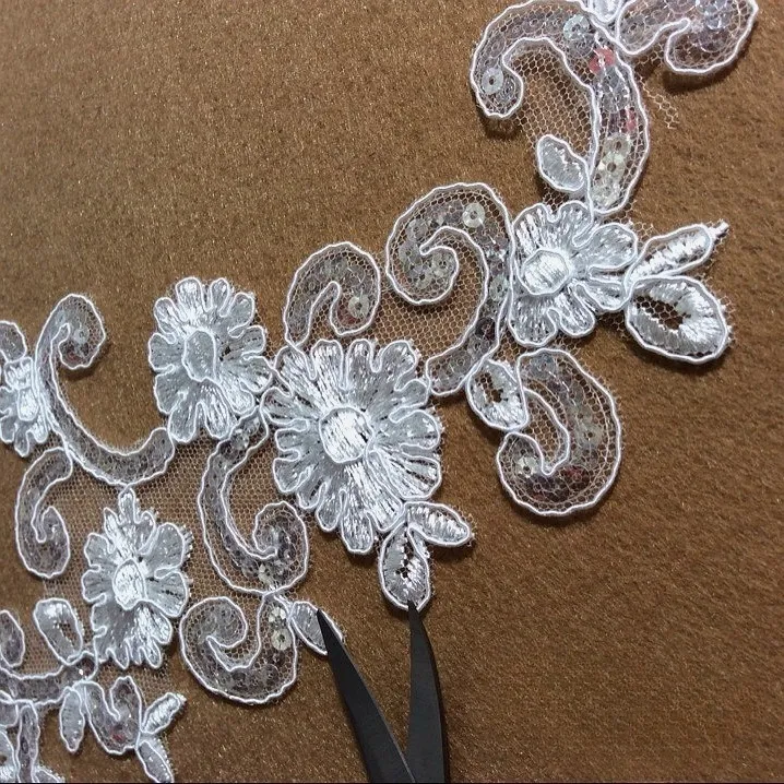 off white floral embellished lace applique for dressmaking