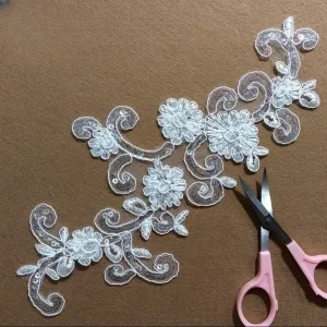 off white floral embellished lace applique for veil