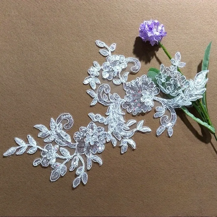 glitter sequinned floral pattern lace patch