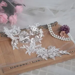 pair sequinned lace applique for wedding headpiece
