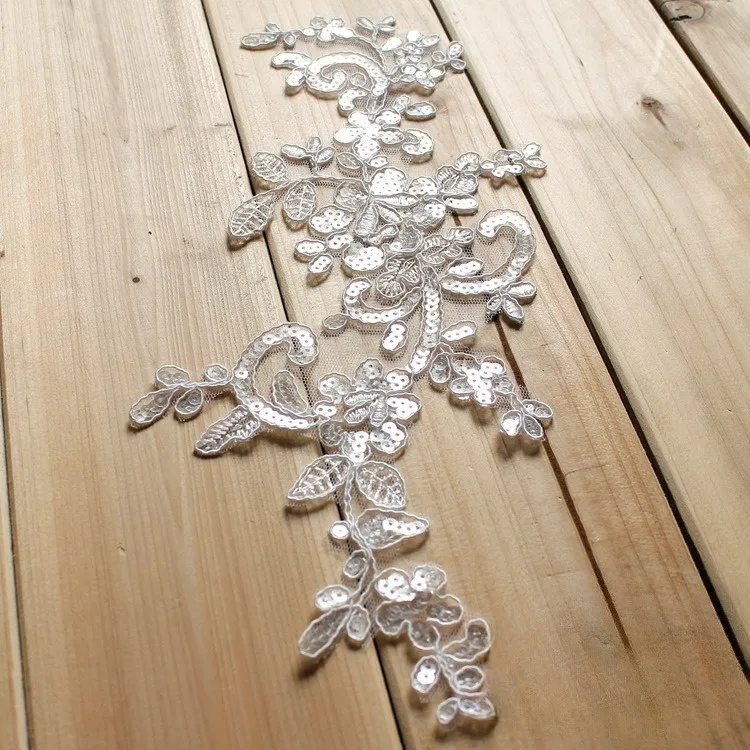 sparkly sequinned chantilly lace applique floral patch