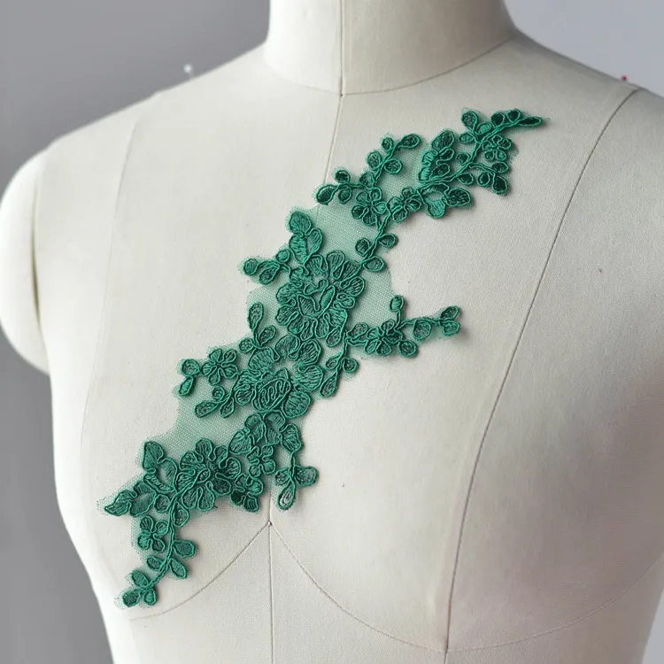 green floral lace patch for dress decor