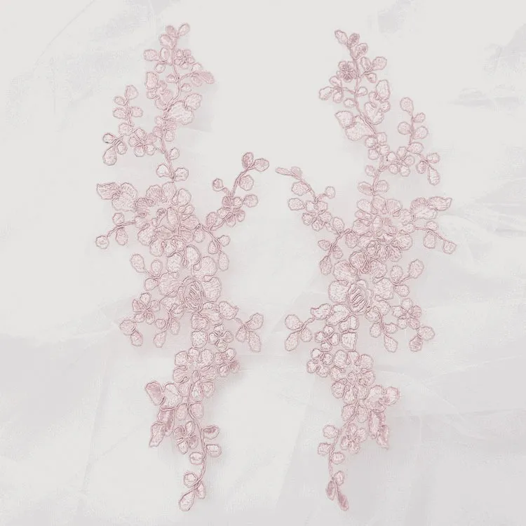 light mauve floral lace applique for dressmaking