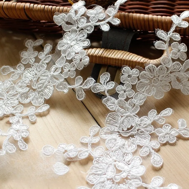 off white floral lace appliques by pair