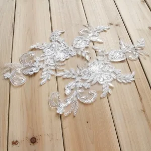 sparkly sequinned lace applique floral dress patch