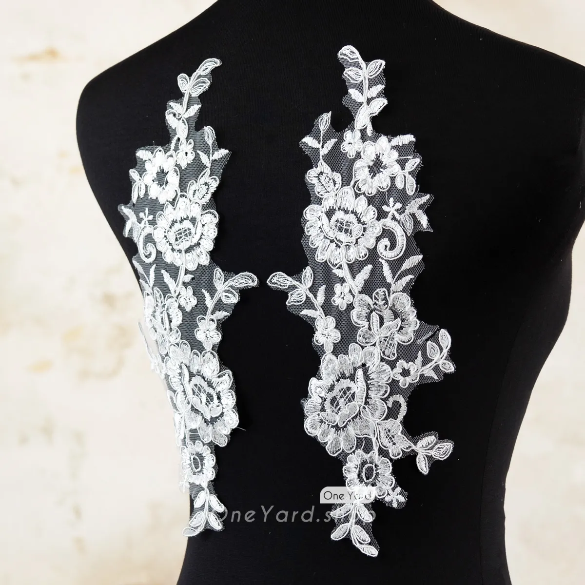 sequinned lace applique for bridal decor