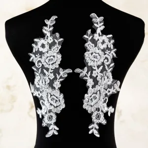 shimmering sequinned bridal lace applique floral motif
