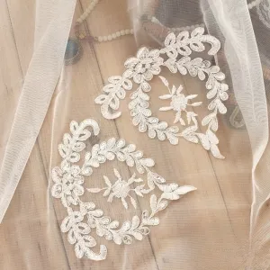sequinned leaf pattern lace applique for bridal dress
