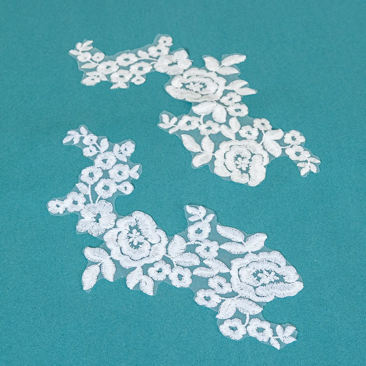 matte cotton floral lace applique pair detailed blooming flowers