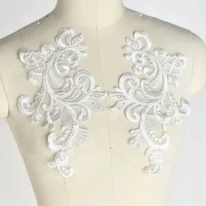 mirror pair off white floral corded lace appliques