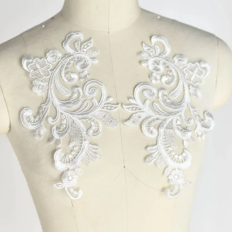 mirror pair off white floral corded lace appliques