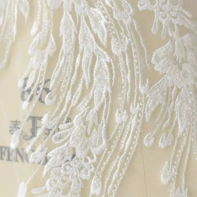 beaded embroidery lace applique for bridal gown