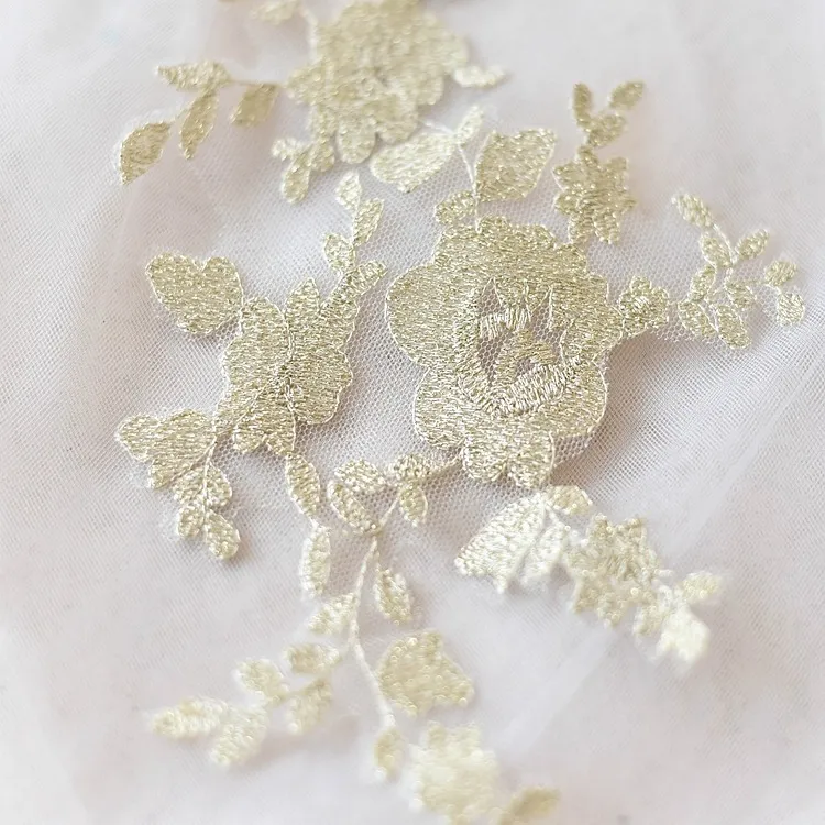 soft gold embroidery floral lace applique
