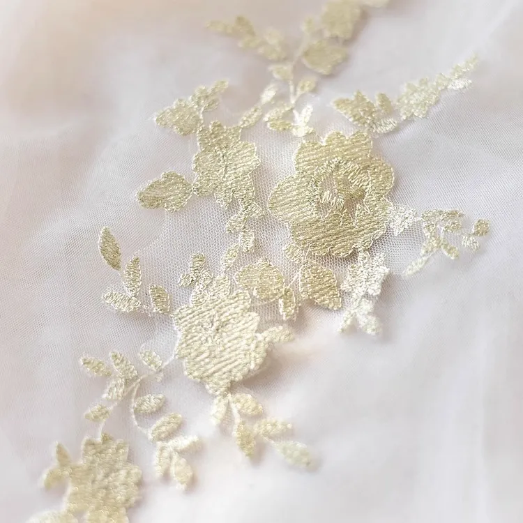 soft gold embroidery floral lace patches for accessories