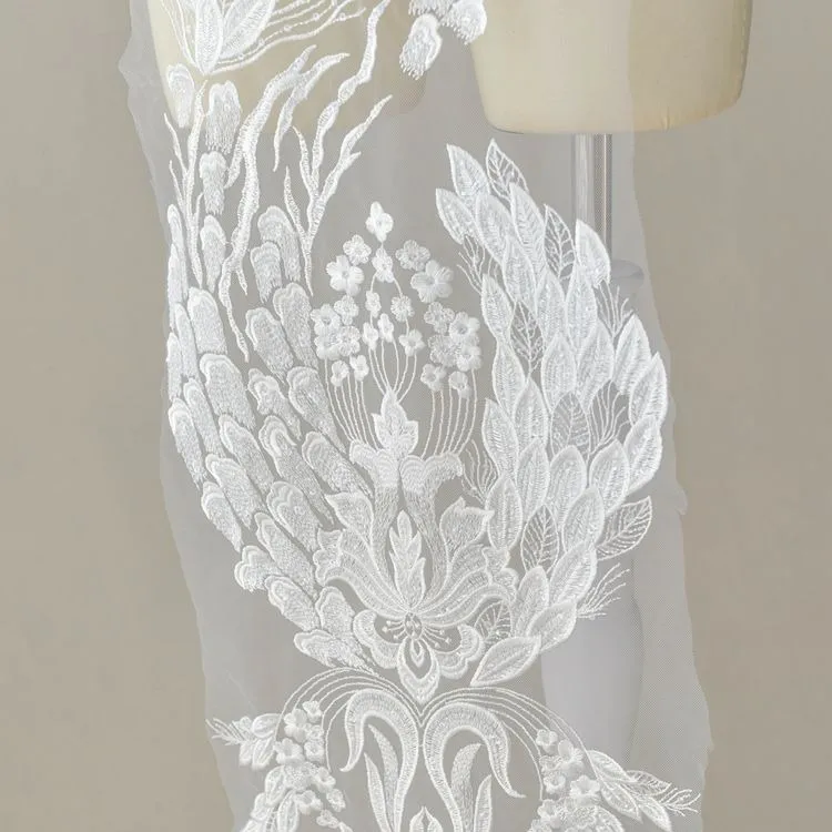dazzling sequinned leaf bridal lace applique