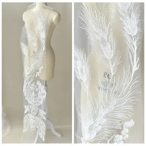 dazzling sequinned wheat motif large lace applique