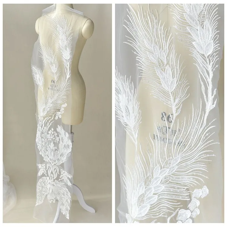 dazzling sequinned wheat motif large lace applique