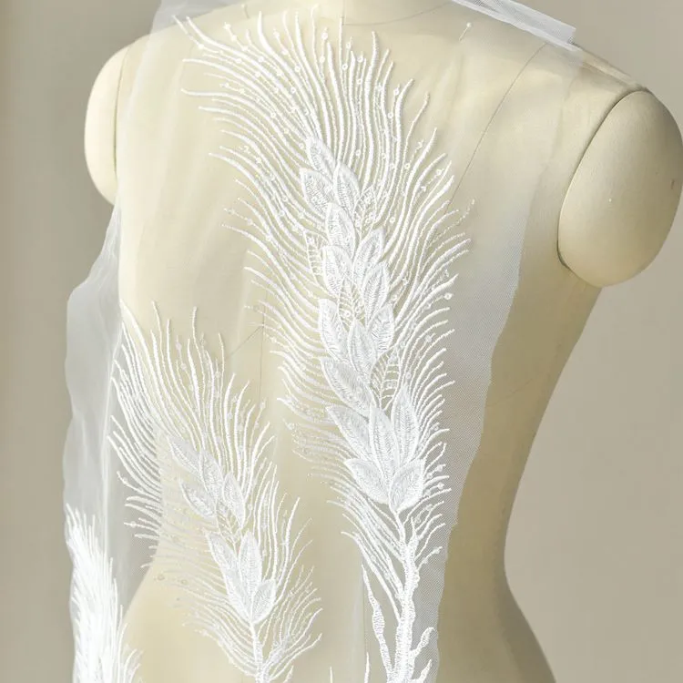 off white sequinned wheat lace applique