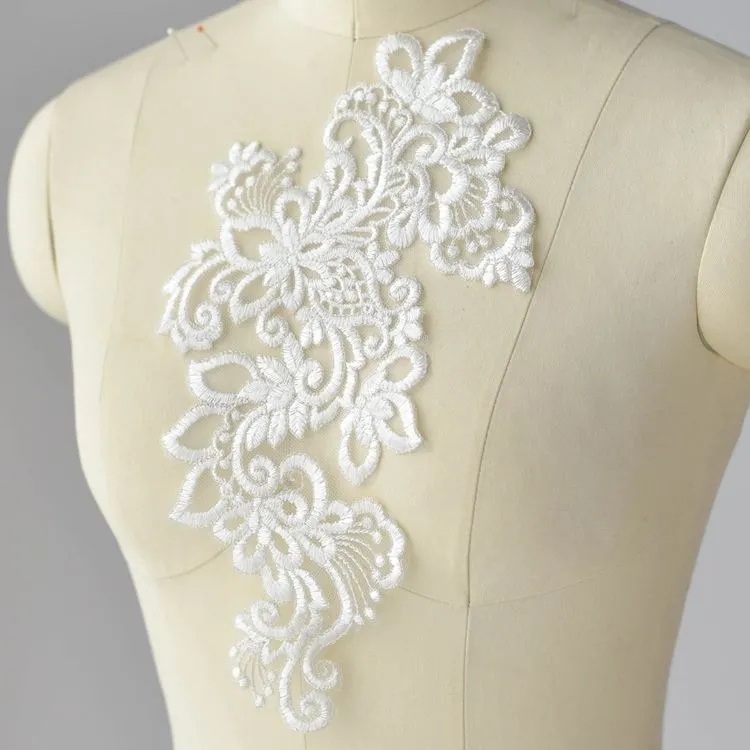 floral lace appliques with silver edge for evening gown