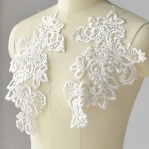 off white cotton floral lace appliques with silver edge