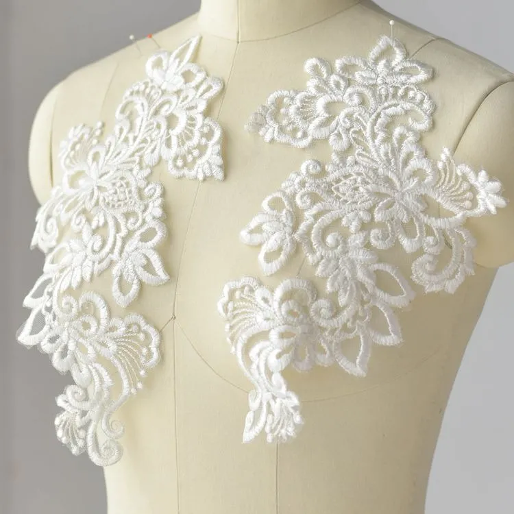 off white cotton floral lace appliques with silver edge