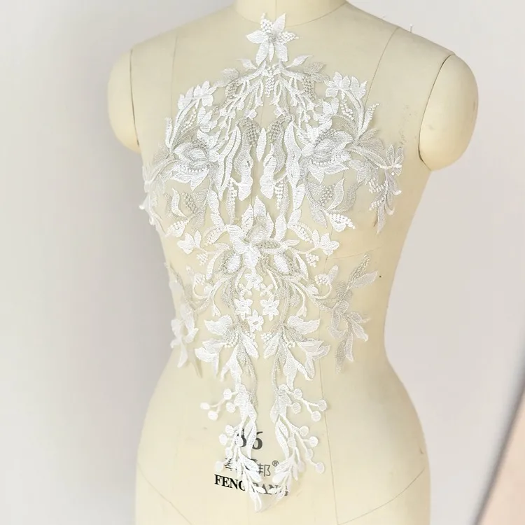 off white matte gold lace applique bridal bodice decor