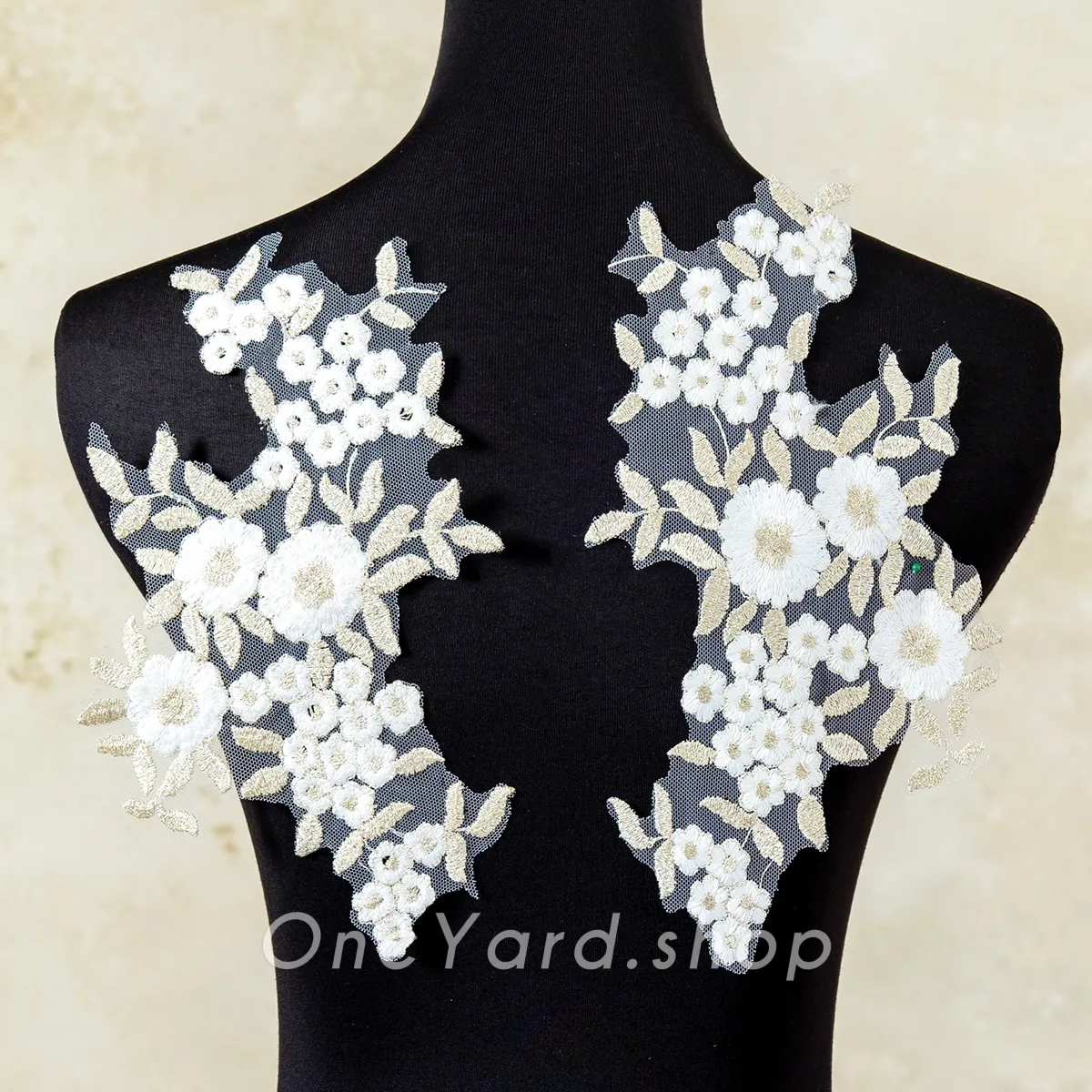 off white and light gold floral lace appliques DIY decor off white and light gold floral lace appliques DIY decor