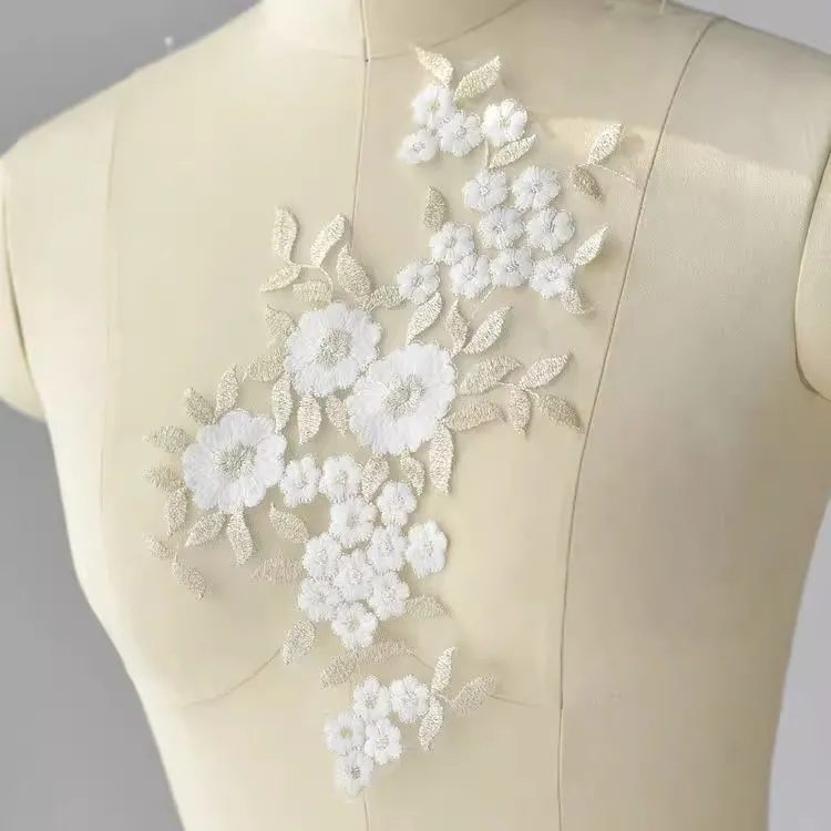 off white champagne floral lace applique