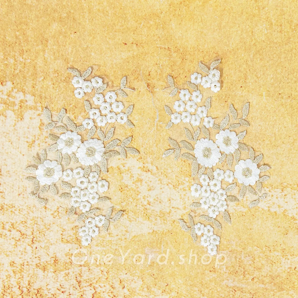 off white floral lace appliques with shimmering light gold leaves off white floral lace appliques with shimmering light gold leaves
