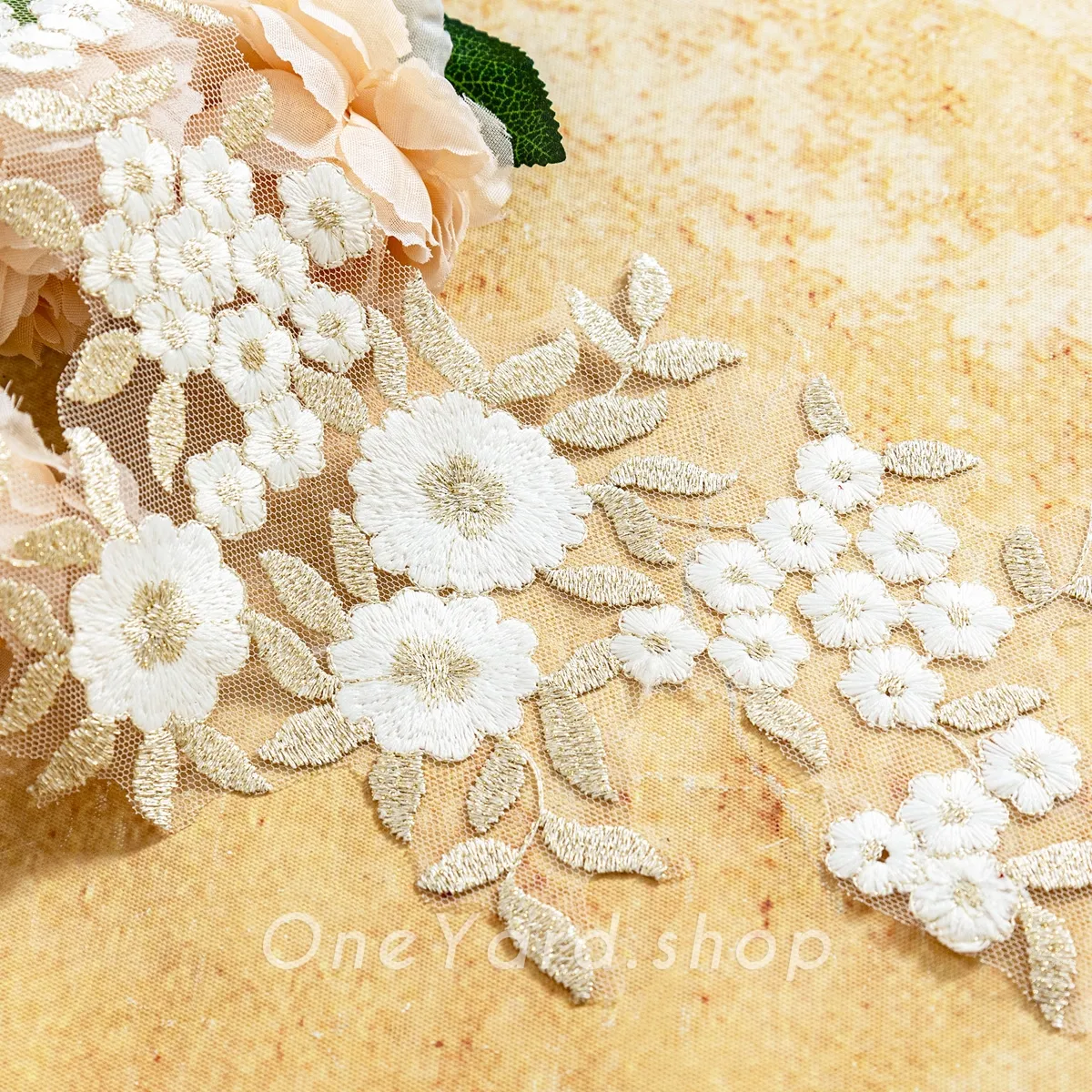 shimmering light gold and off white flower lace motif shimmering light gold and off white flower lace motif