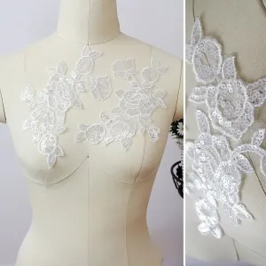 new sequinned floral lace applique wedding material