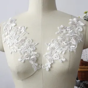 pair alencon lace appliques gold threads floral patches