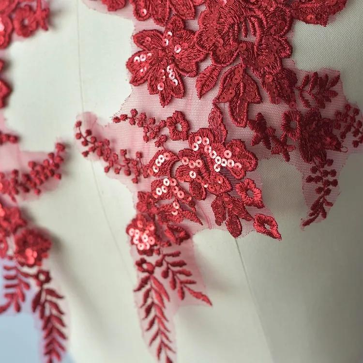 sequinned floral lace applique for prom dress
