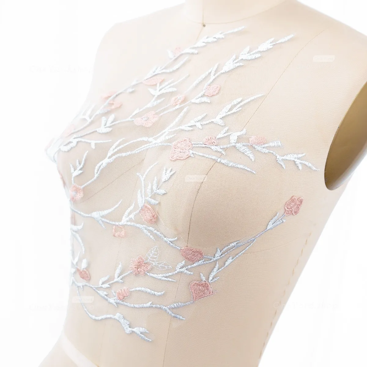 baby blue branch and blush flower lace patch