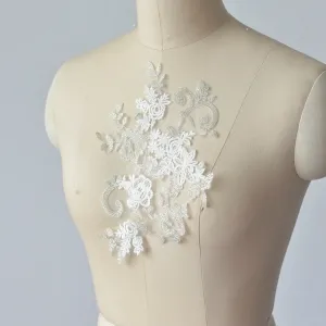 gorgeous bridal floral lace applique with silver thread