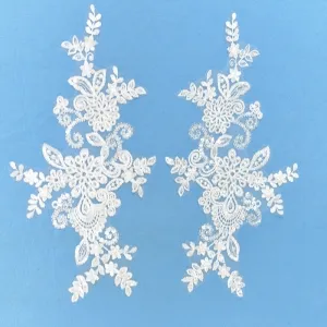 classic floral bridal lace appliques with sequins pair