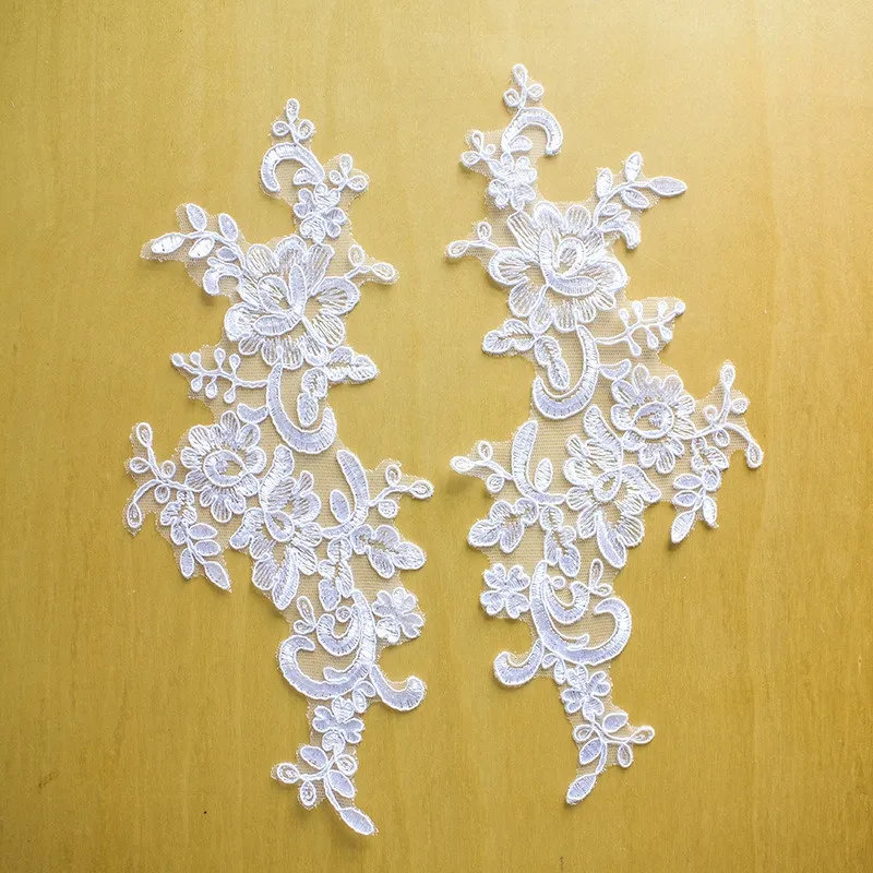 pure white floral lace patches for bridal gown