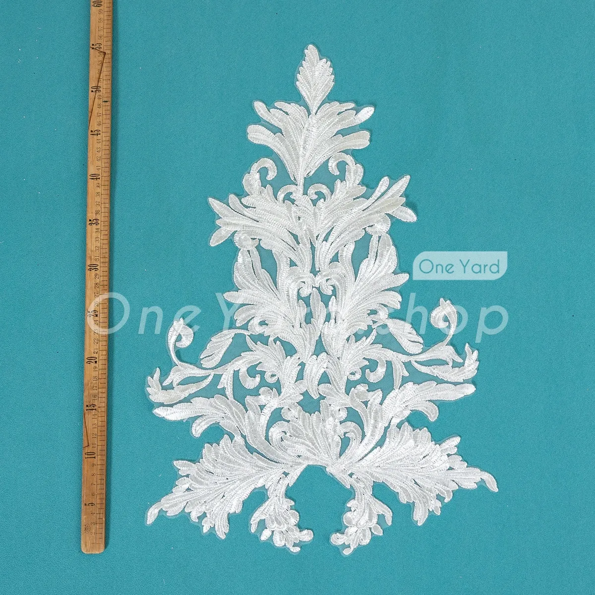 large symmetrical leaf lace applique for bodice overlay