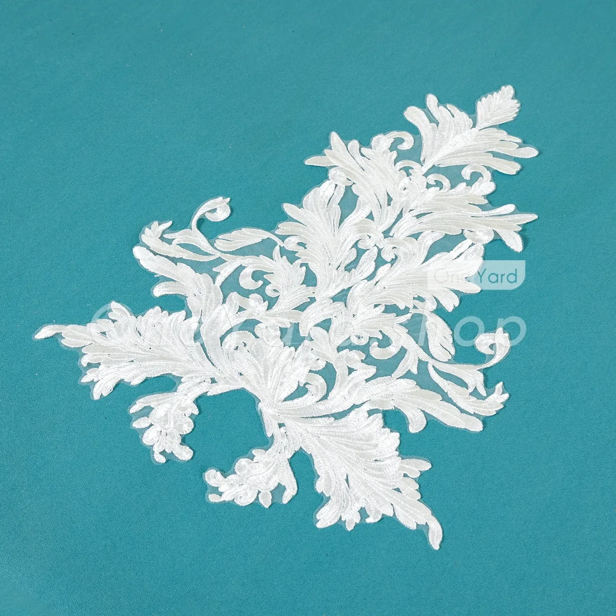 symmetrical Baroque leaf lace applique for bespoke bridal gowns