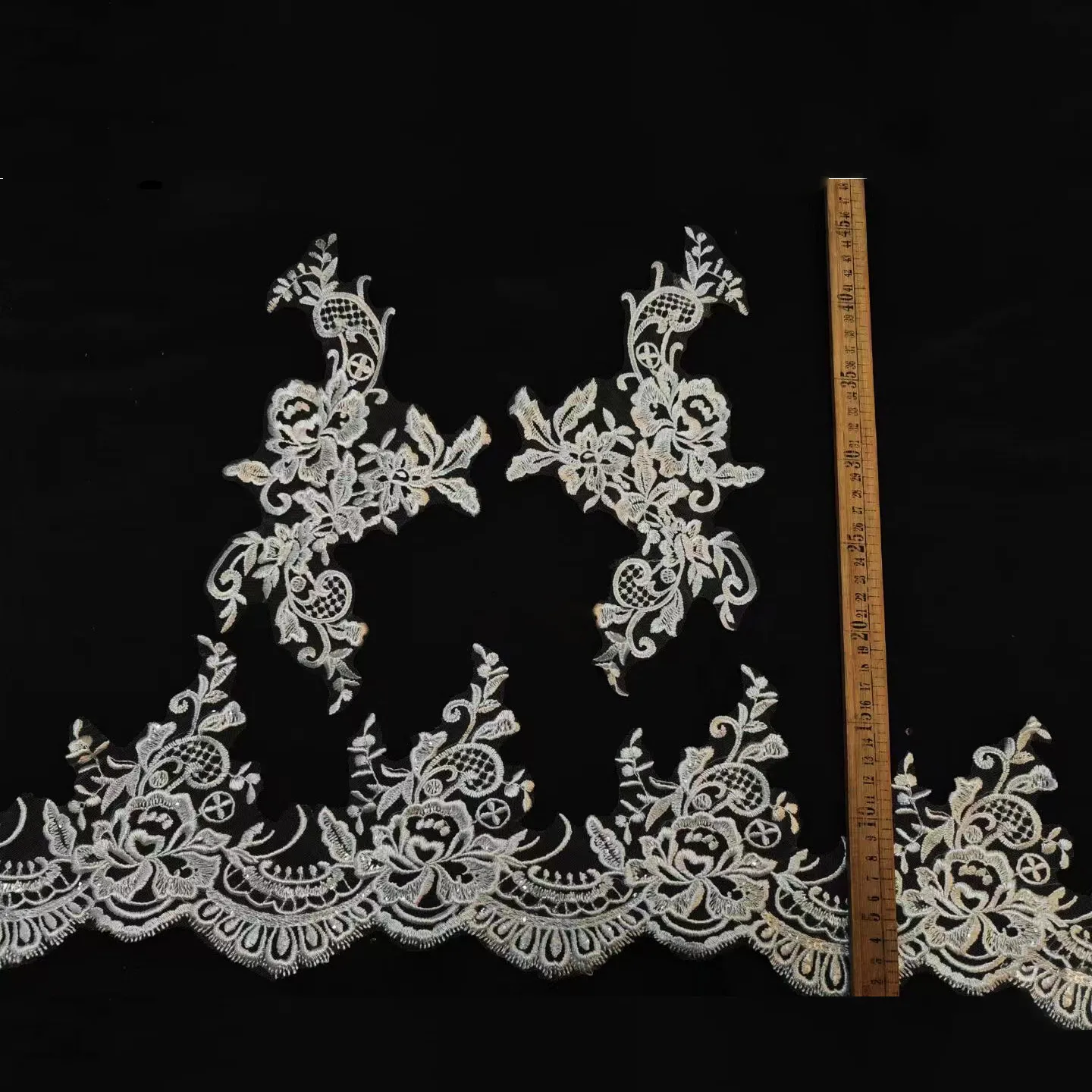 delicate floral lace appique trim set for bridal veil