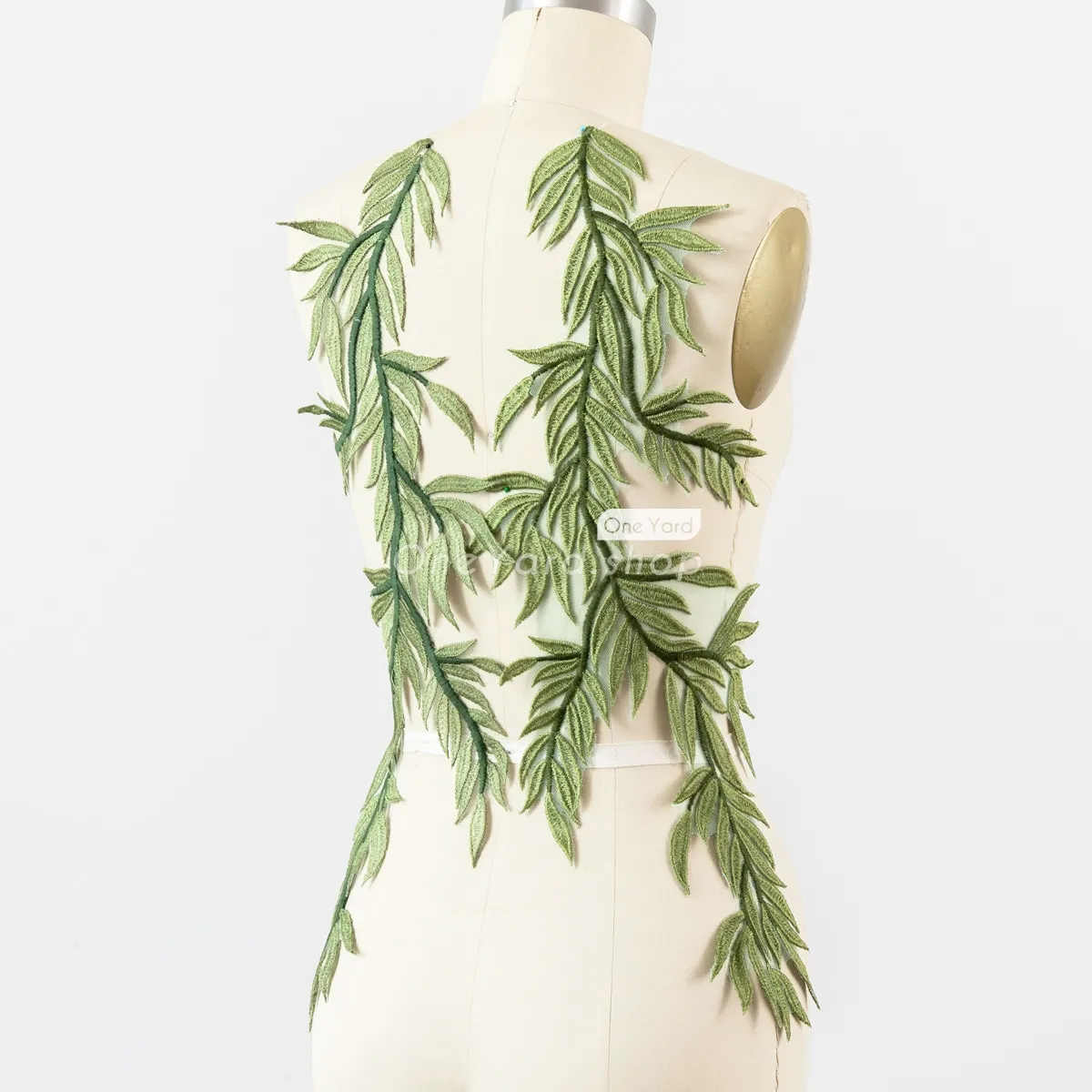 a pair green leaves vine lace applique for stage clothing
