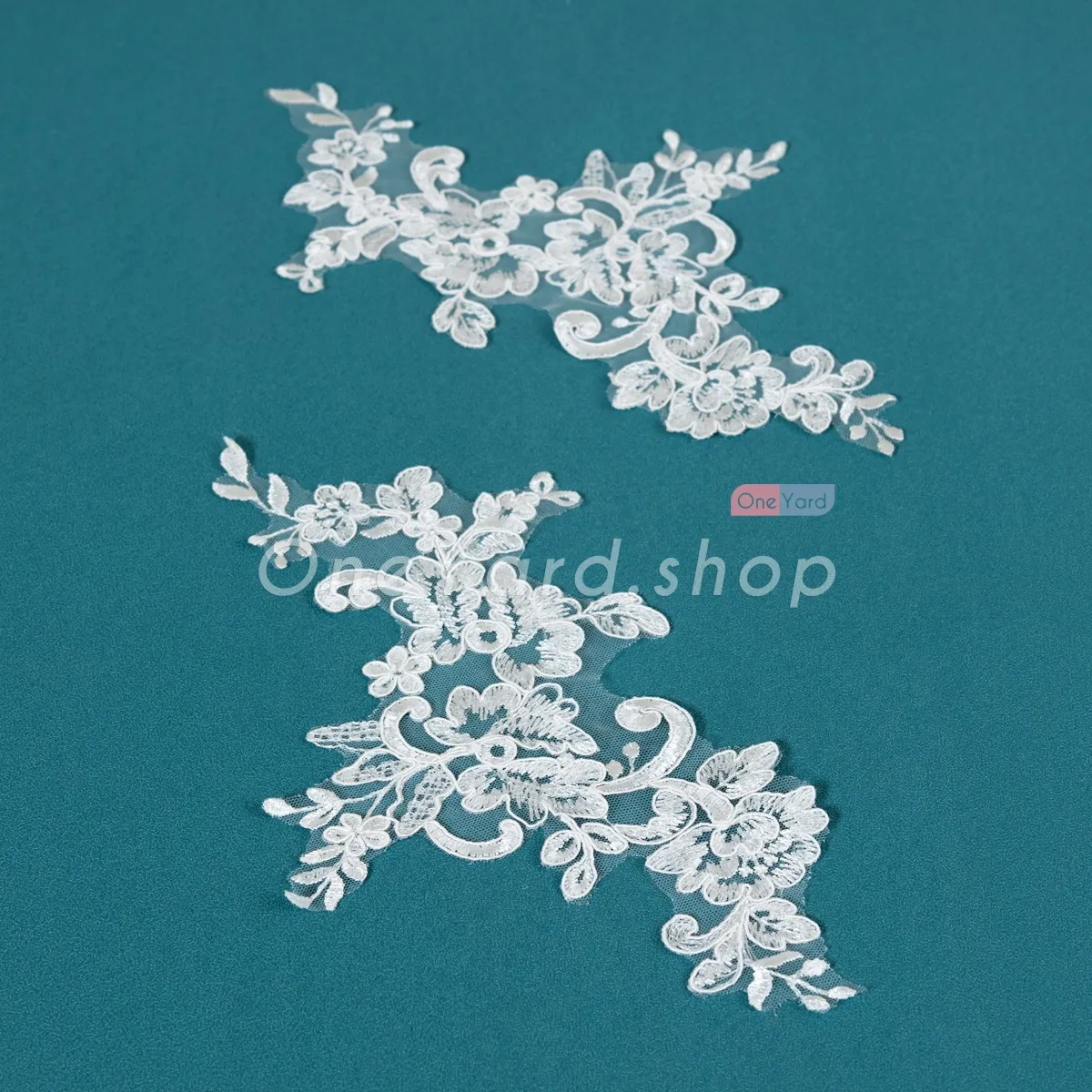 clear sequinned classic floral lace applique
