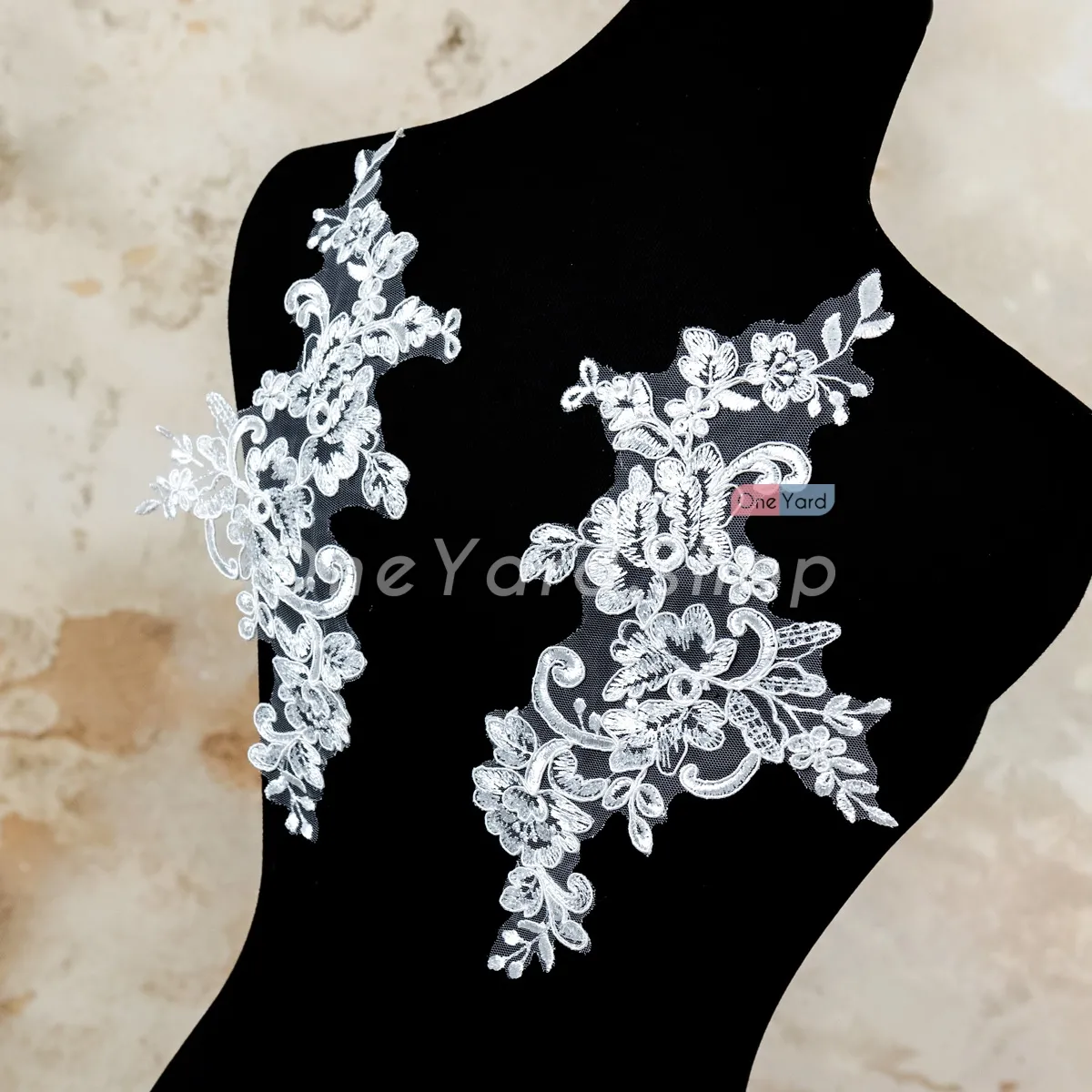 sequinned floral lace applique pair