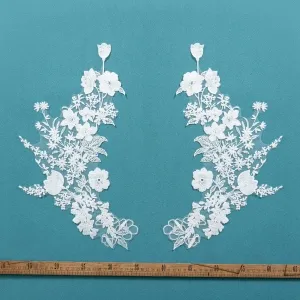 clear sequinned floral cotton lace motif appliques pair