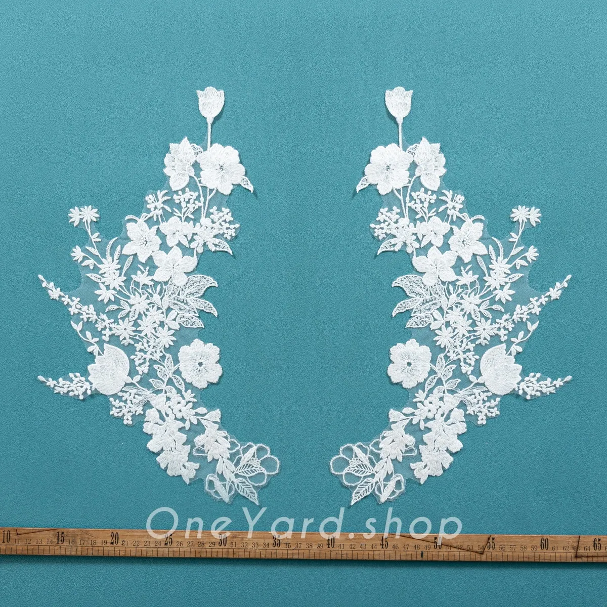 clear sequinned floral cotton lace motif appliques pair